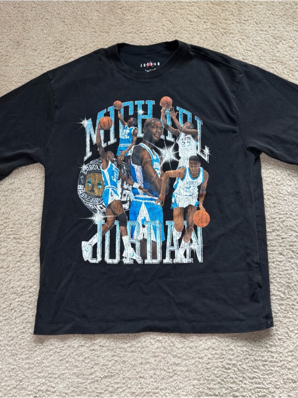 Jordan Black Short Sleeve Tee with Blue, White & Orange Court Graphic